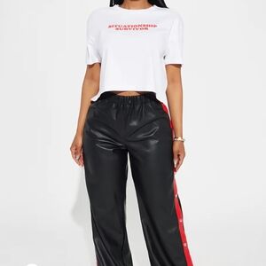 Fashion Nova Black and Red Track Pants